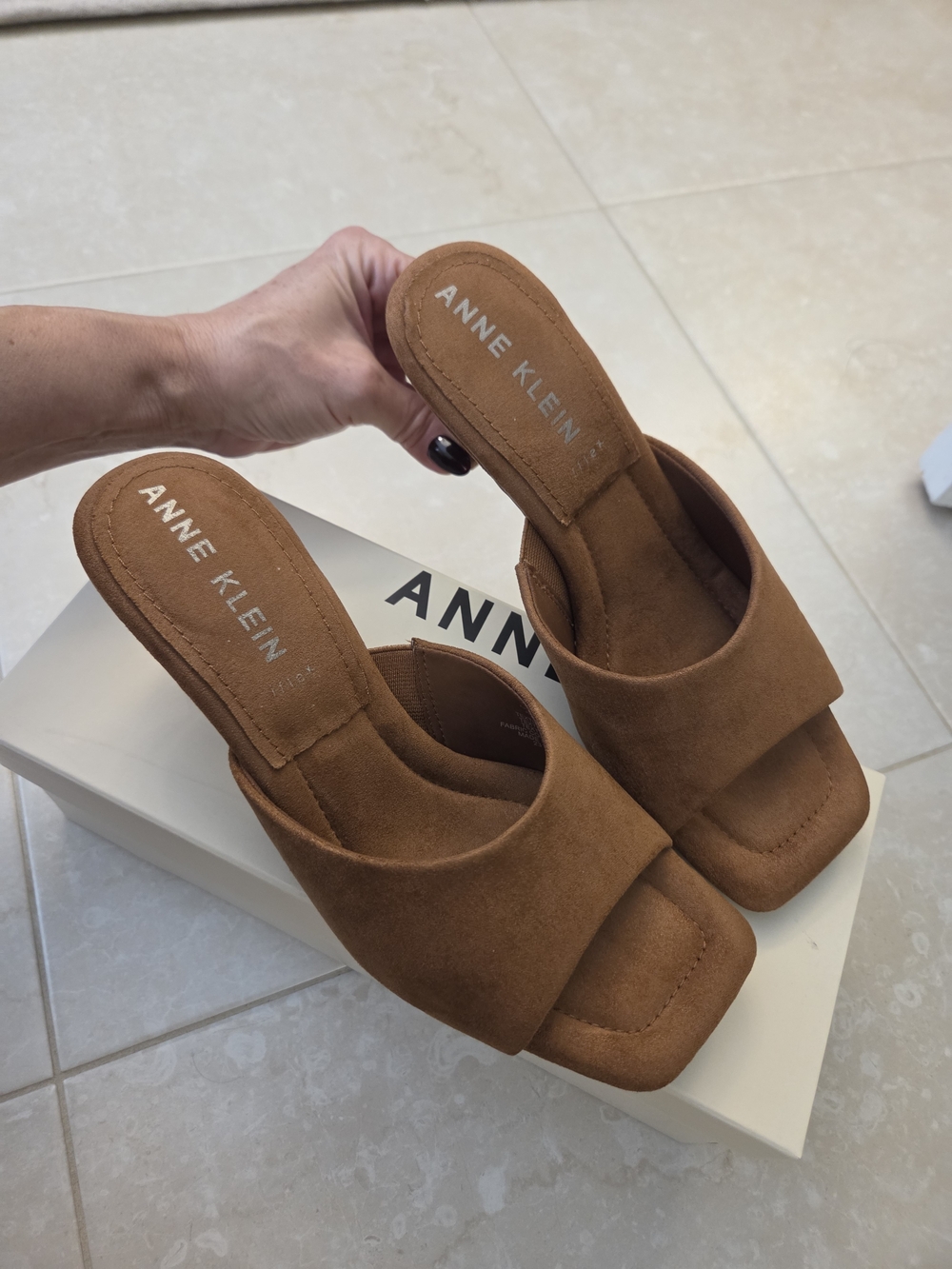 Anne Klein Jerilyn Women's Tan Hazelnut Suede Slide Sandals